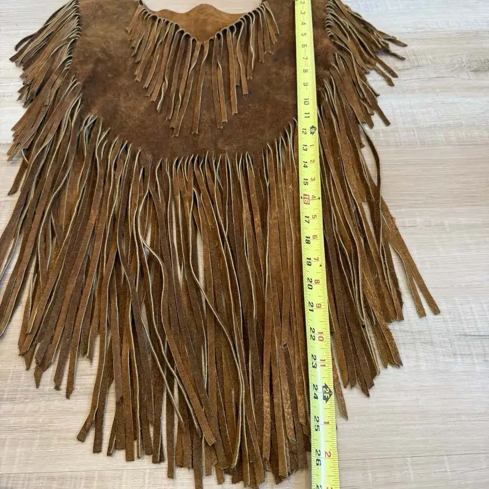 Vintage Brown Suede Leather Fringe Western Cowgirl Poncho Cape - Picture 4 of 7